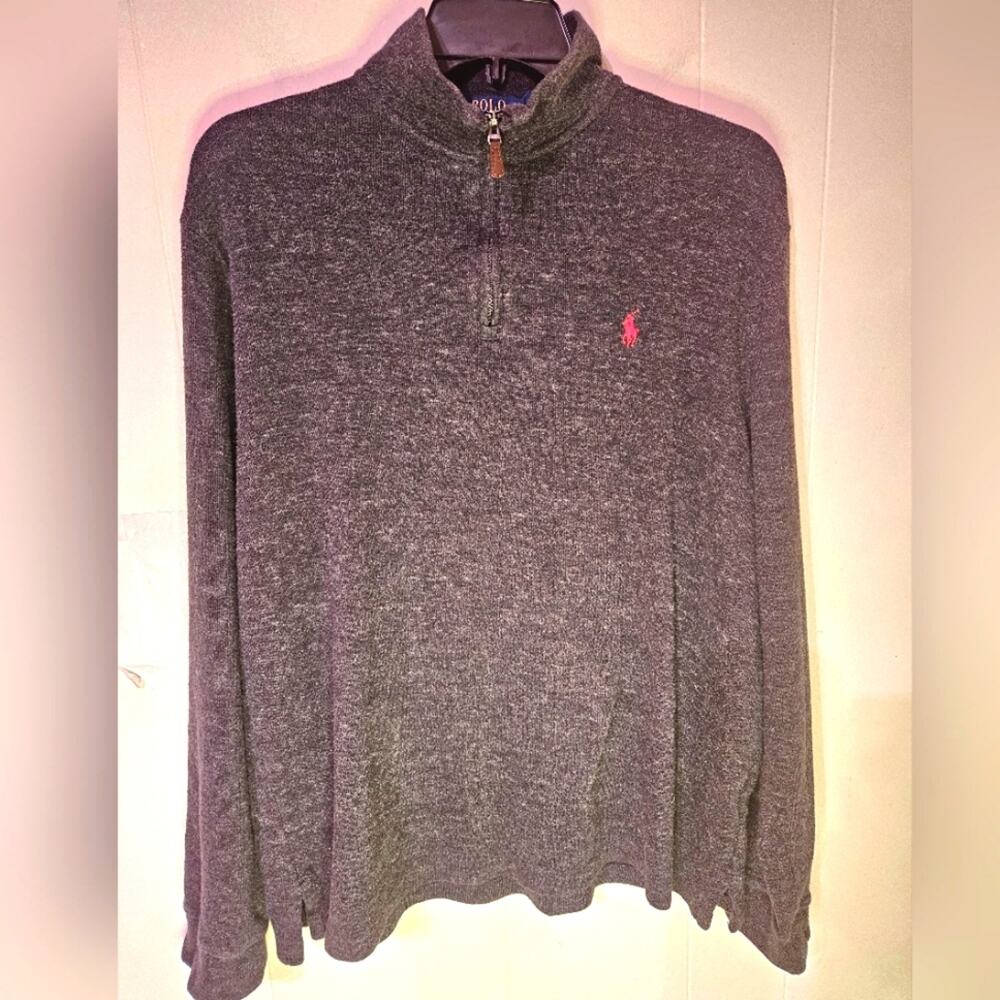 Polo Ralph Lauren Men's Estate Rib heathered gray 1/4 zip pullover. Size M